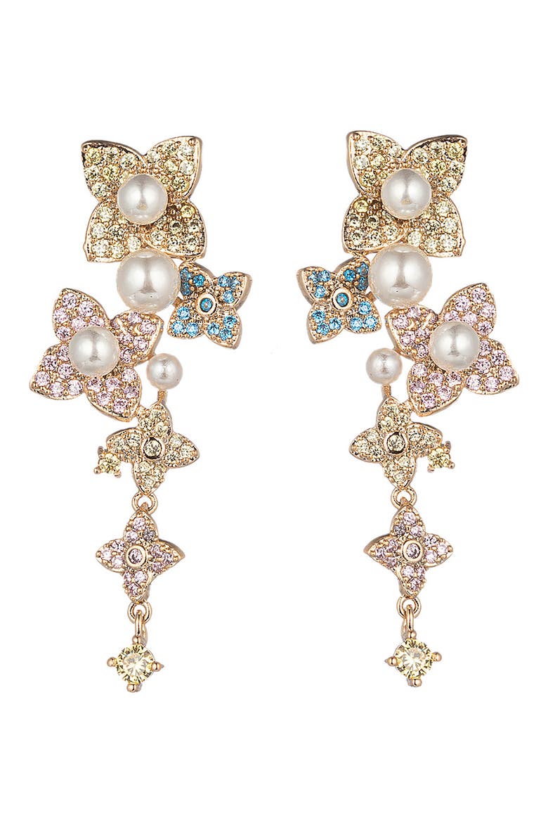 Isabella Flower CZ & Pearl Statement Earrings, Main, color, GOLD