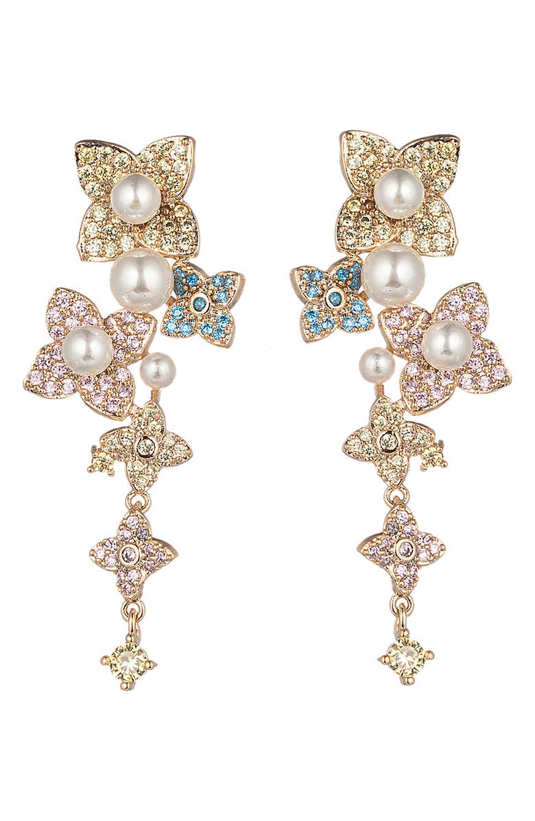EYE CANDY LOS ANGELES Isabella Flower CZ & Pearl Statement Earrings, Main, color, Gold