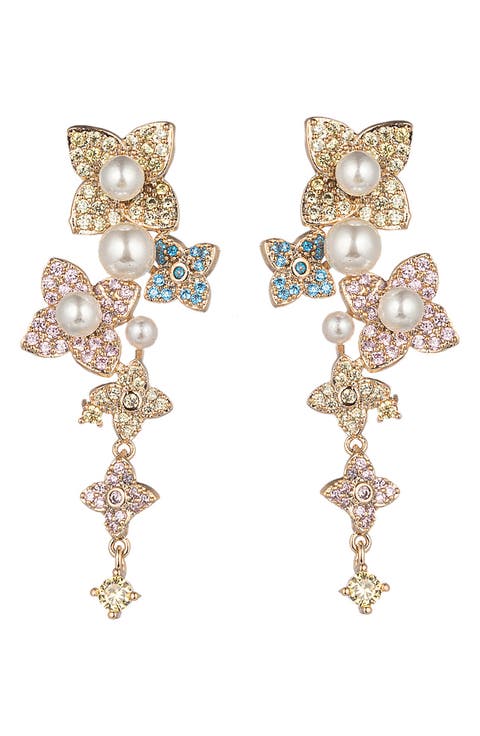 Isabella Flower CZ & Pearl Statement Earrings