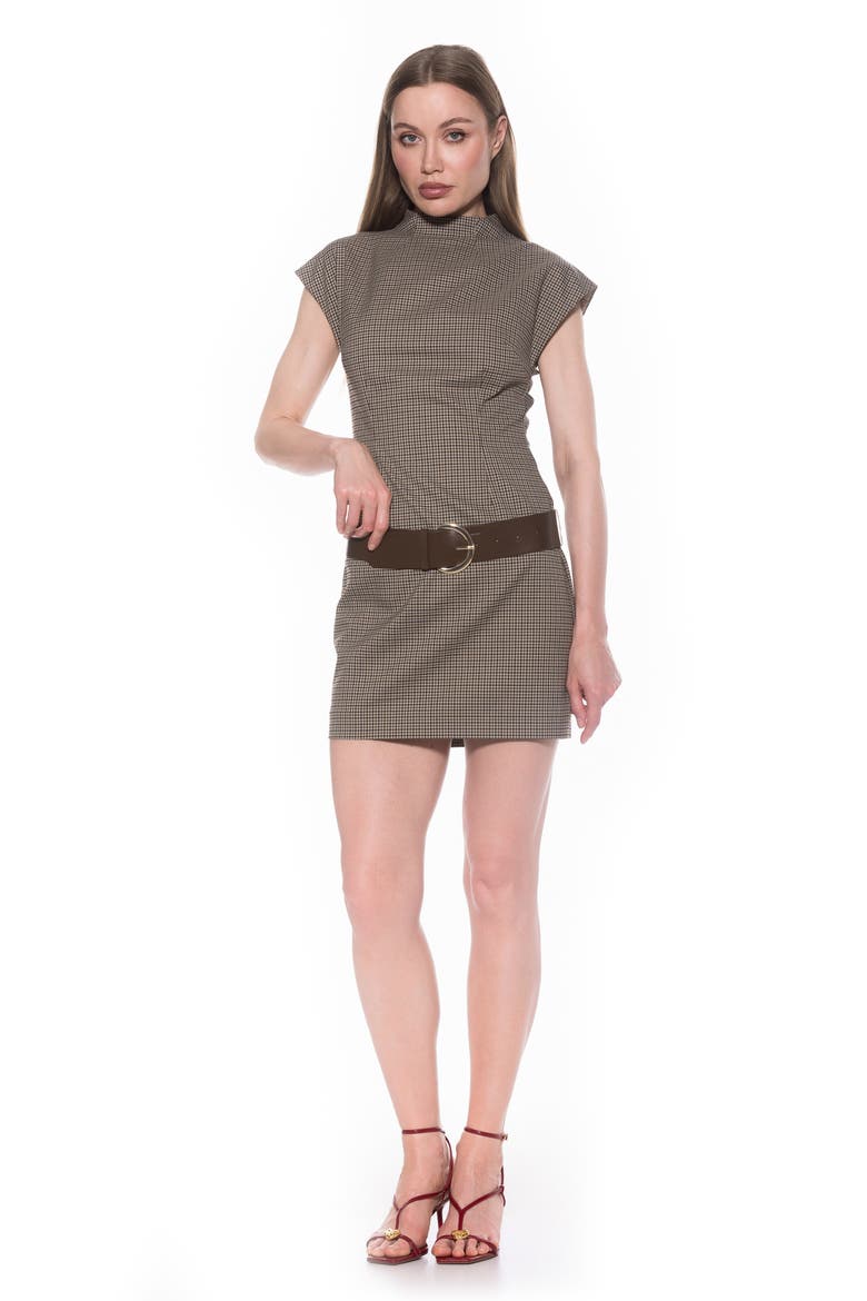Em Cap Sleeve Belted Minidress, Alternate, color, BROWN CHECK