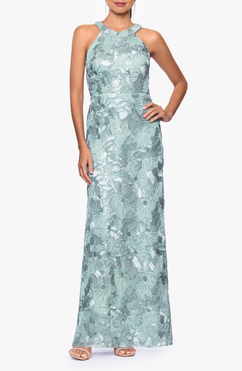 Sequin Floral Sleeveless Gown