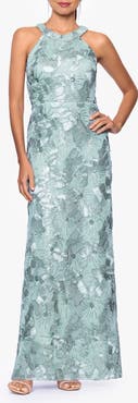 Betsy & Adam Sequin Floral Sleeveless Gown