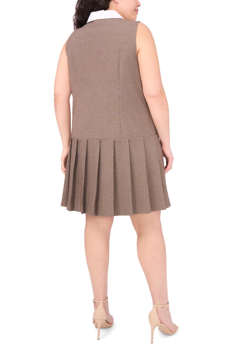 CeCe Houndstooth Sleeveless Pleated Dress, Alternate, color, Safari