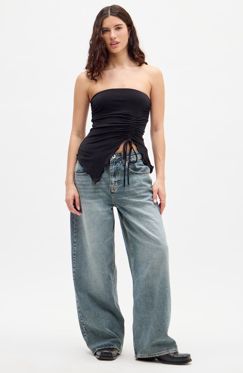 BDG Urban Outfitters Rem Asymmetric Drawstring Ruched Strapless Top, Alternate, color, 