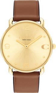 COACH Elliot Leather Strap Watch, 36mm