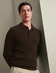Charles Tyrwhitt Knit Texture Long Sleeve Cotton Polo