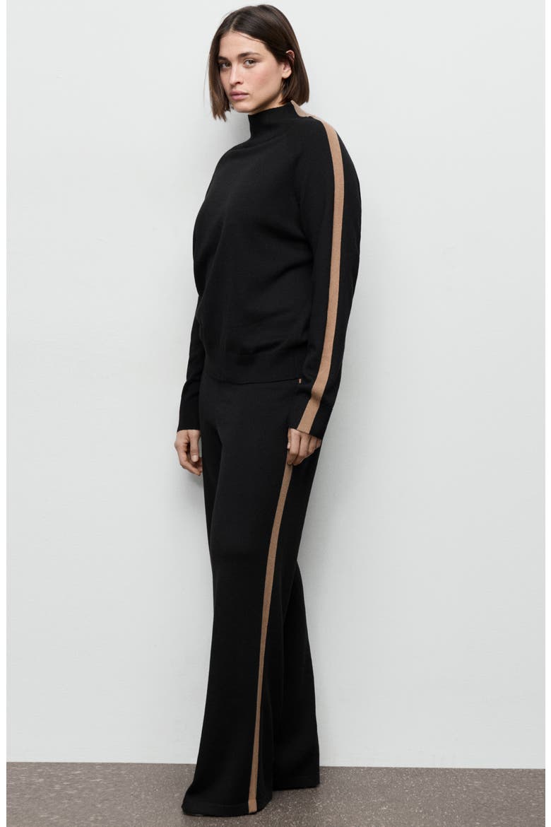 Contrast Stripe Knit Pants, Alternate, color, BLACK