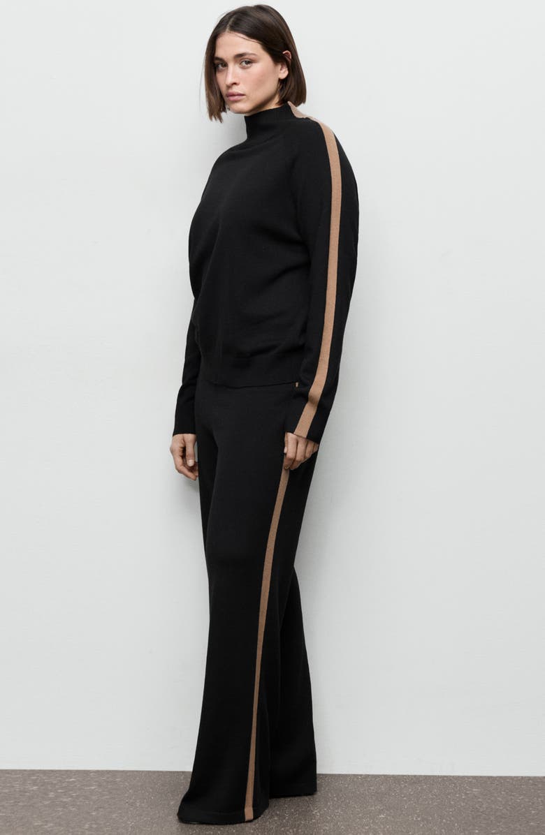 MANGO Contrast Stripe Knit Pants, Alternate, color, Black