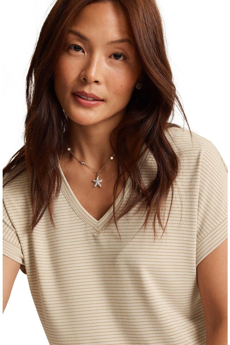 Kauai Lurex V-Neck T-Shirt, Alternate, color, PURE KHAKI