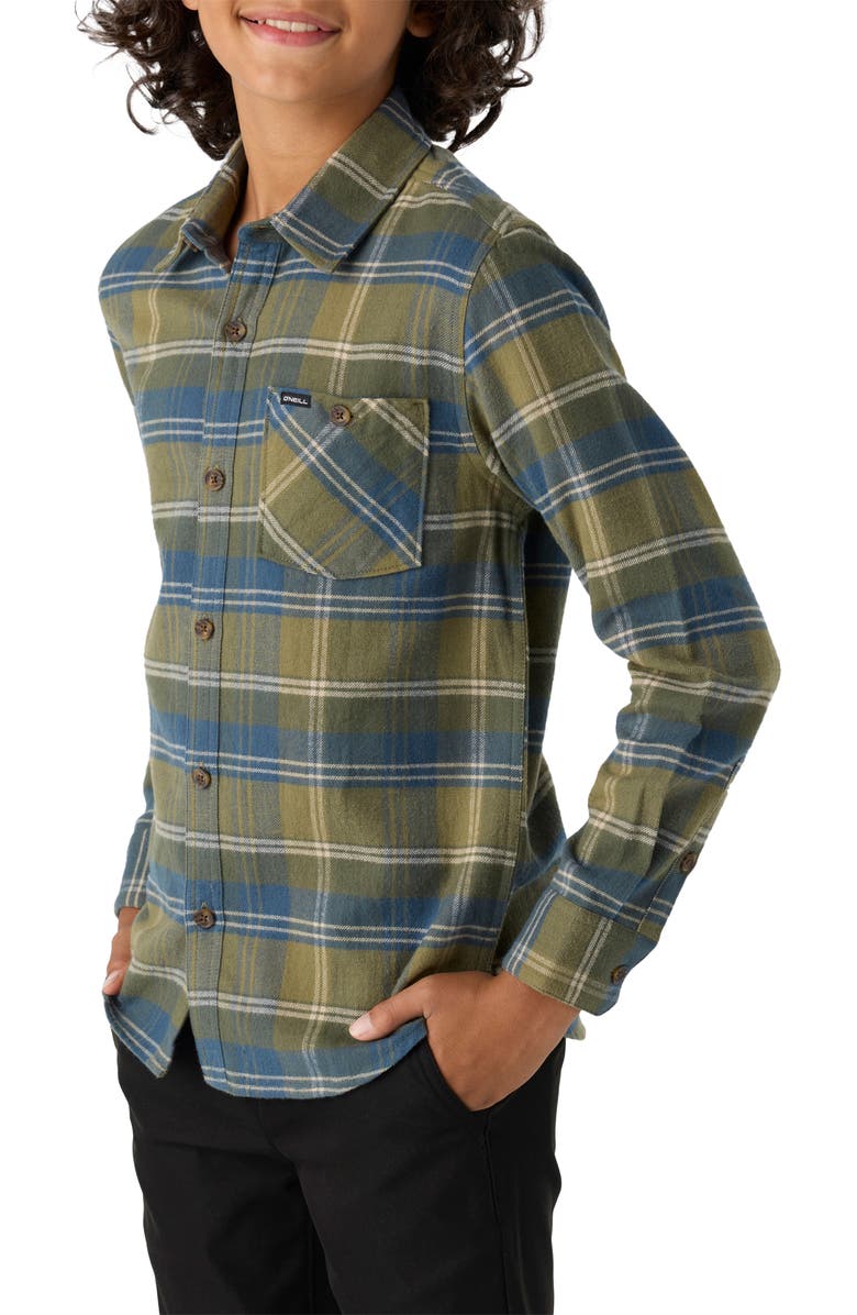 O'Neill Kids' Redmond Plaid Flannel Button-Up Shirt, Alternate, color, Deep Liche