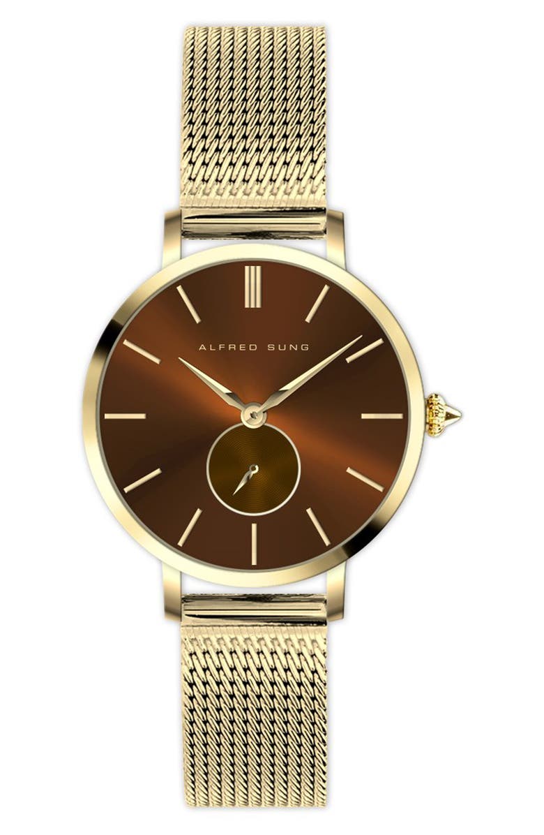 Alfred Sung Serentiy Stainless Steel Bracelet Watch, 33mm, Main, color, Rosegold Strap Brown Dial