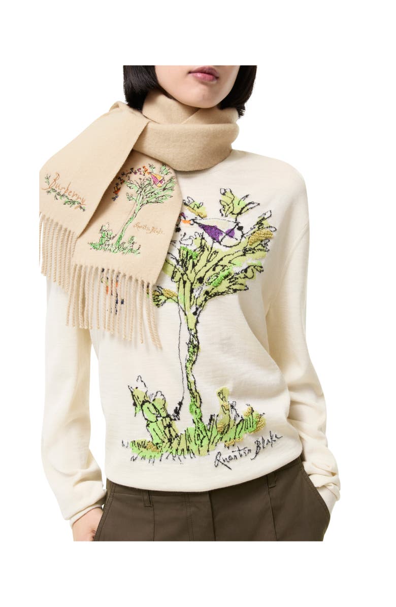 Burberry Narrow Brave Little Tree Cashmere Scarf, Alternate, color, Nutmeg Beige