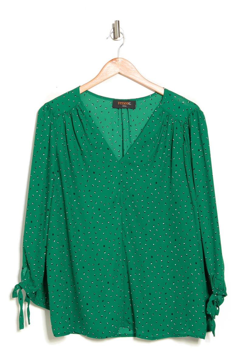 Renee C Tie Cuff V-Neck Blouse, Alternate, color, Green