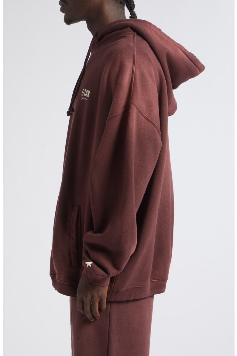 Gender Inclusive Distressed Oversize Star Graphic Hoodie, Alternate, color, WINDSOR WINE