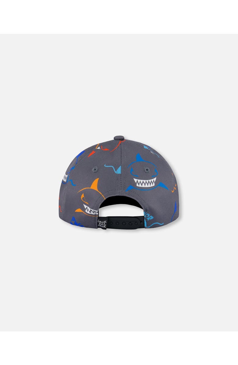 Deux par Deux Baby Boy's Printed Cap Orange, Red, And Blue Sharks On Gray, Alternate, color, Orange Red And Blue Sharks