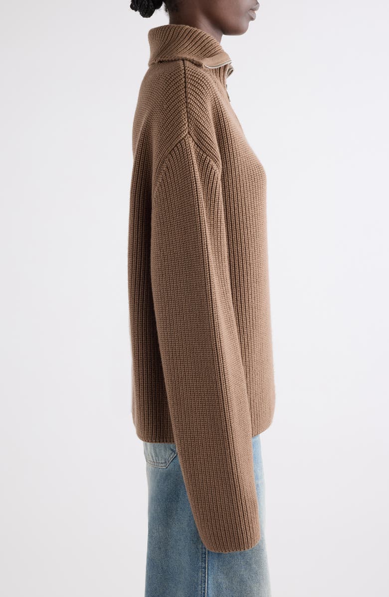 Courrèges Trucker Wool Rib Half Zip Sweater, Alternate, color, Mocha