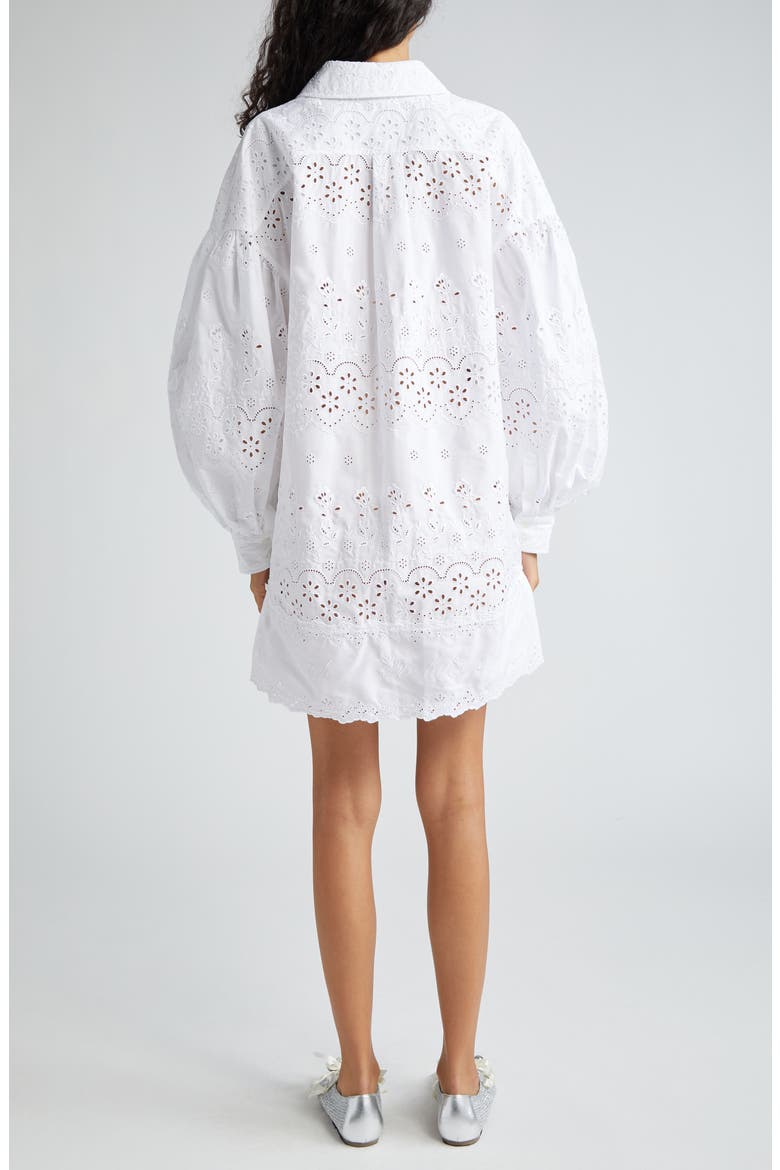 Broderie Anglaise Long Sleeve Mini Shirtdress, Alternate, color, WHITE/ WHITE