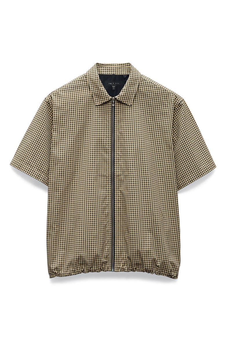 rag & bone Noah Gingham Short Sleeve Nylon Zip-Up Shirt, Alternate, color, Navy/Ginger