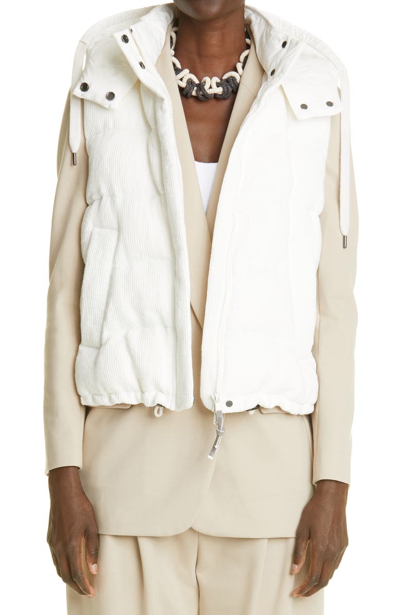 Brunello Cucinelli Linen Blend Hooded Down Vest, Main, color, 