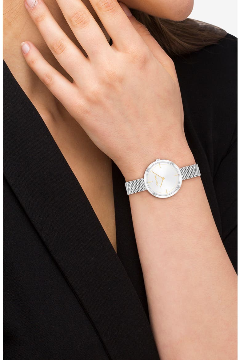 Mesh Strap Watch, 30mm, Alternate, color, SILVER WHITE