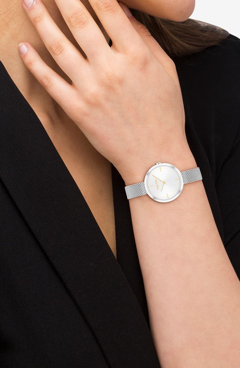 Calvin Klein Mesh Strap Watch, 30mm, Alternate, color, Silver White