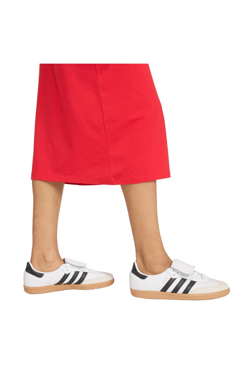 3-Stripes Stretch Cotton Midi Dress, Alternate, color, BETTER SCARLET/ WHITE
