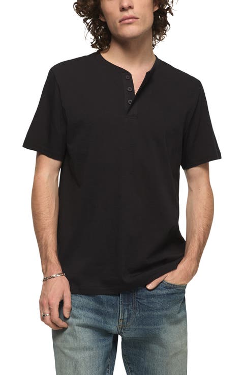 Solid Short Sleeve Cotton Henley