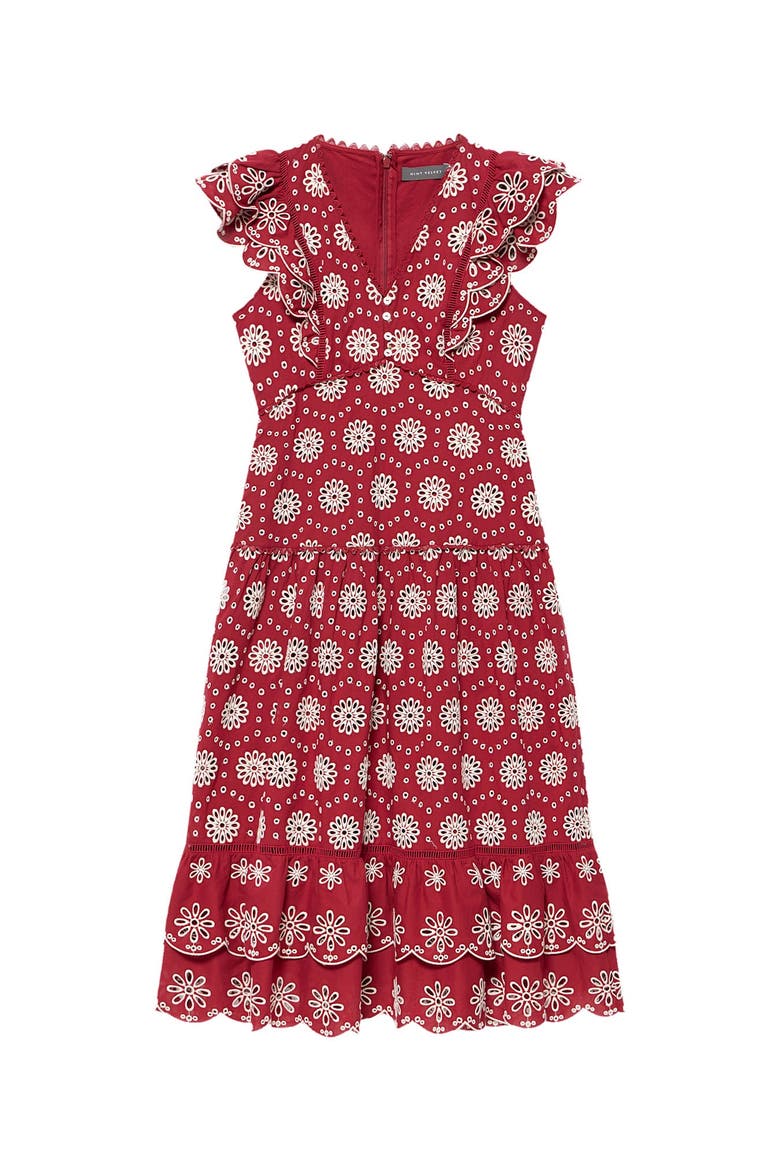 Cotton Broderie Drop Waist Midi Dress, Alternate, color, Red