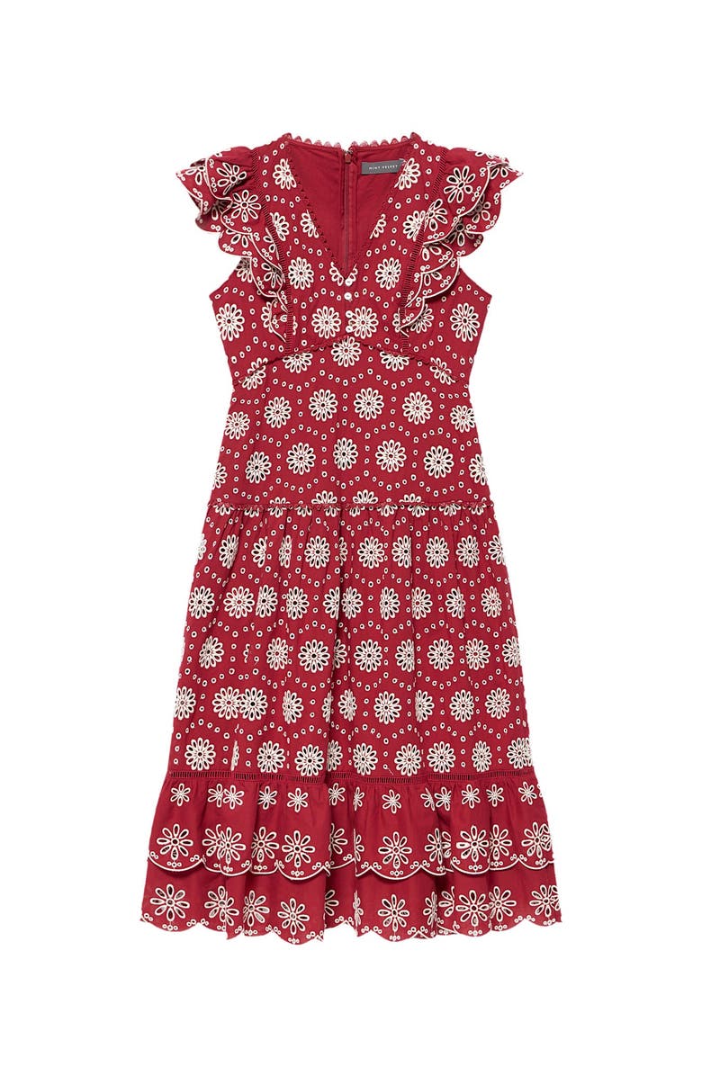 MINT VELVET Cotton Broderie Drop Waist Midi Dress, Alternate, color, Red