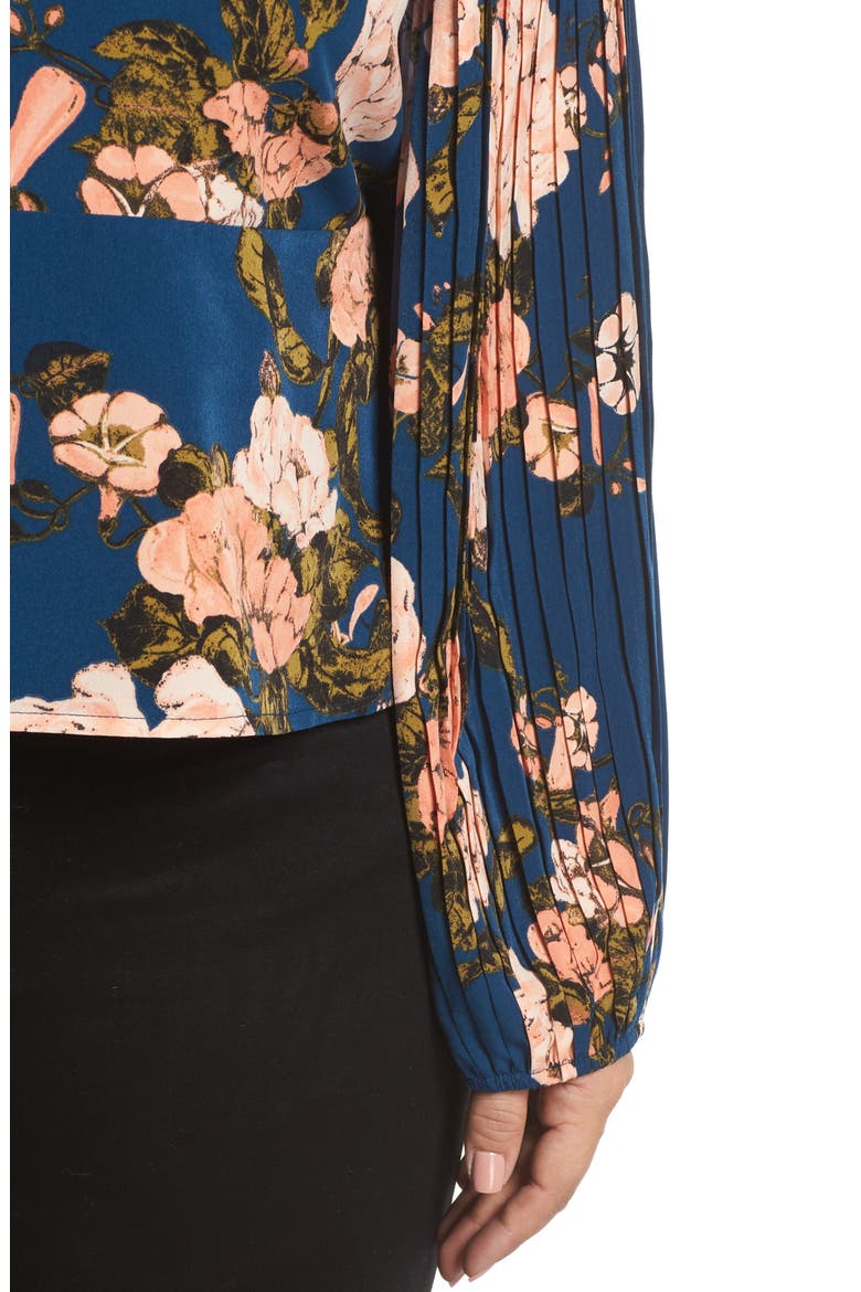Pleated Sleeve Blouse, Alternate, color, BLUE AURORA TONAL FLORAL