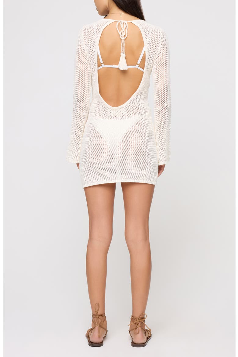 Cleo Open Stitch Long Sleeve Cover-Up Minidress, Alternate, color, CREAM