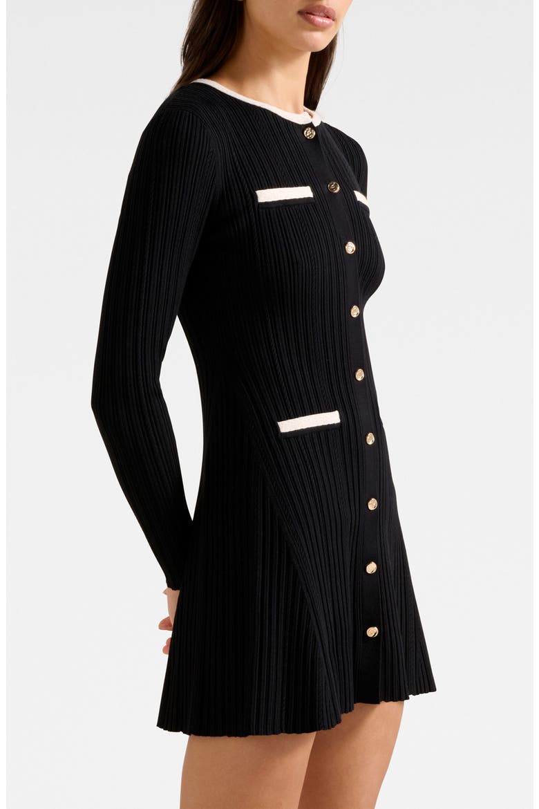 Brielle Long Sleeve Fit & Flare Minidress, Alternate, color, BLACK