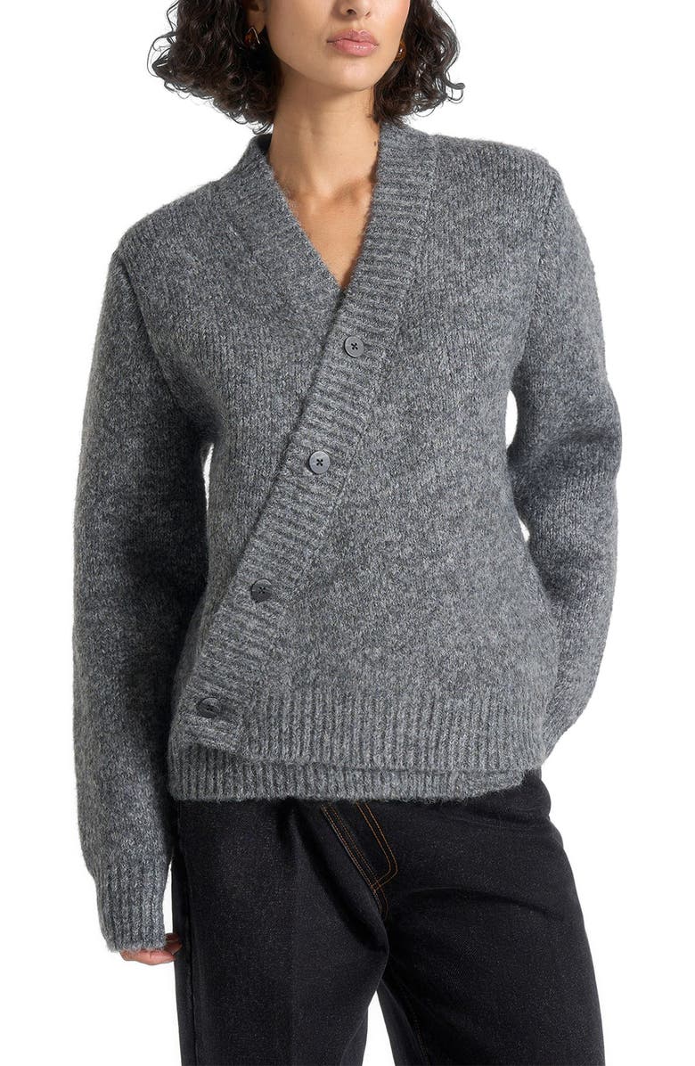 Manière De Voir Dani Unisex Asymmetric Brushed Wool Knit Cardigan, Main, color, Grey