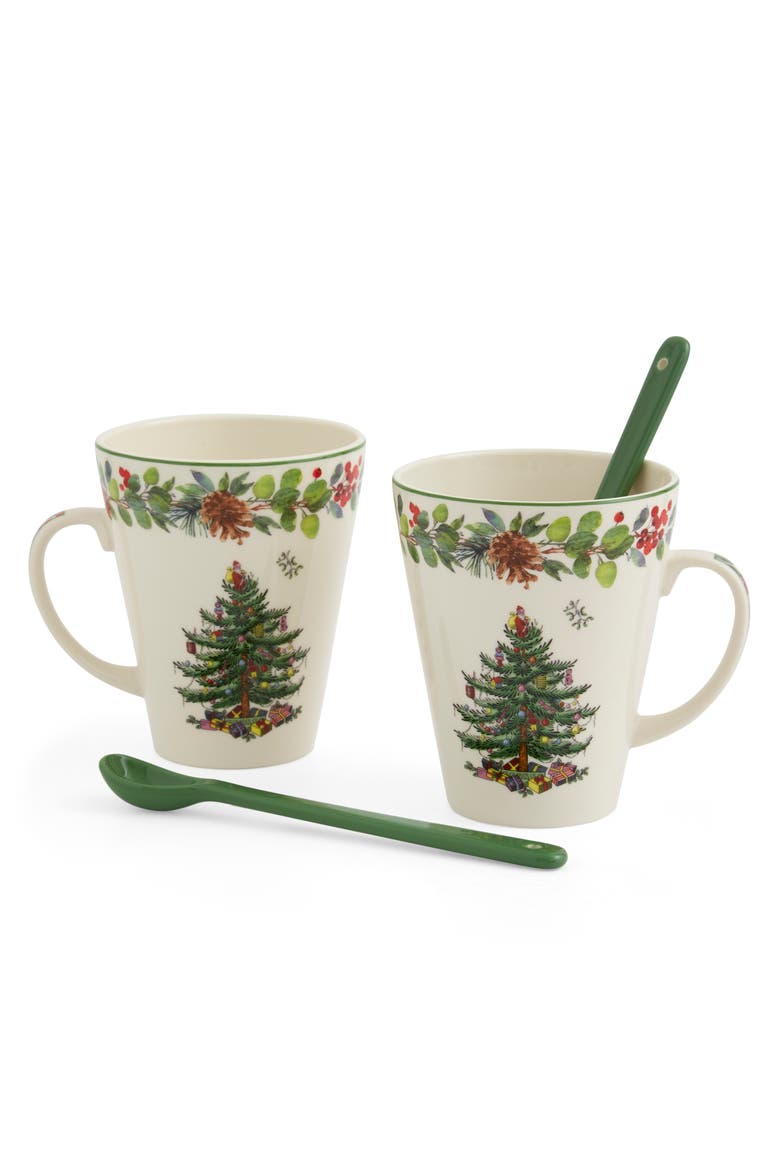 Christmas Tree 4 Piece Mug And Spoon Set, Main, color, Multi