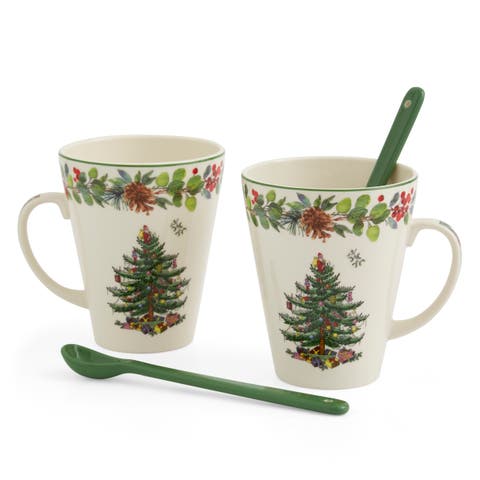 Christmas Tree 4 Piece Mug And Spoon Set