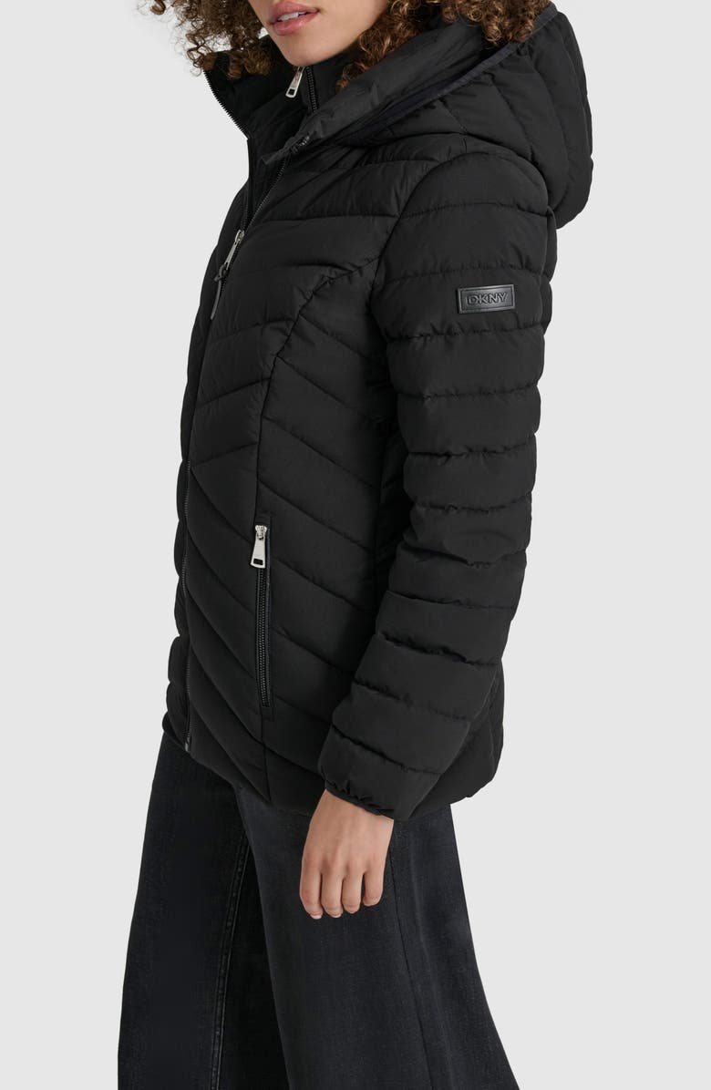 DKNY Short Stretch Hooded Packable Puffer Jacket, Alternate, color, 