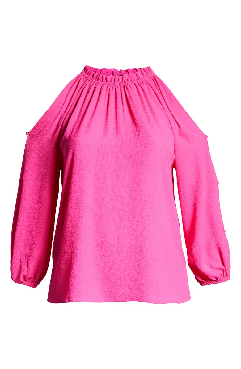 Vince Camuto Cold Shoulder Crepe Blouse, Alternate, color, Hot Pink