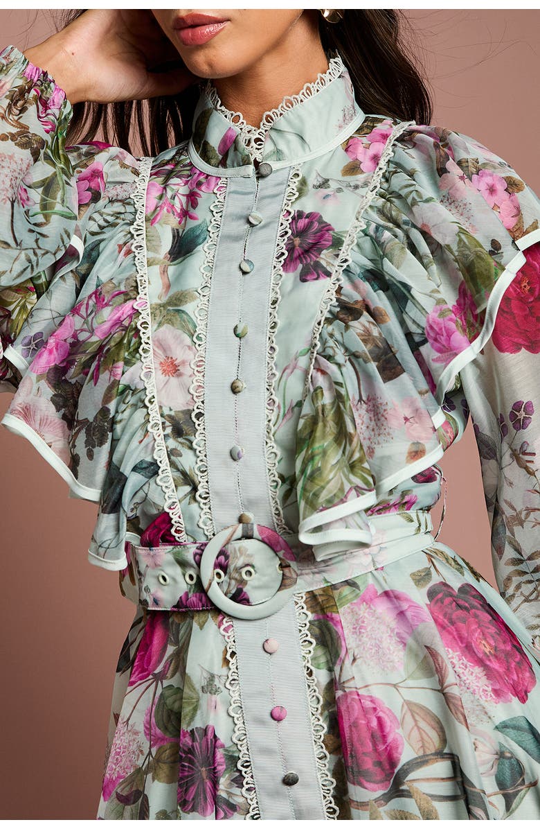 Coast Long Sleeve Printed Organza Shirt Dress, Alternate, color, Sage