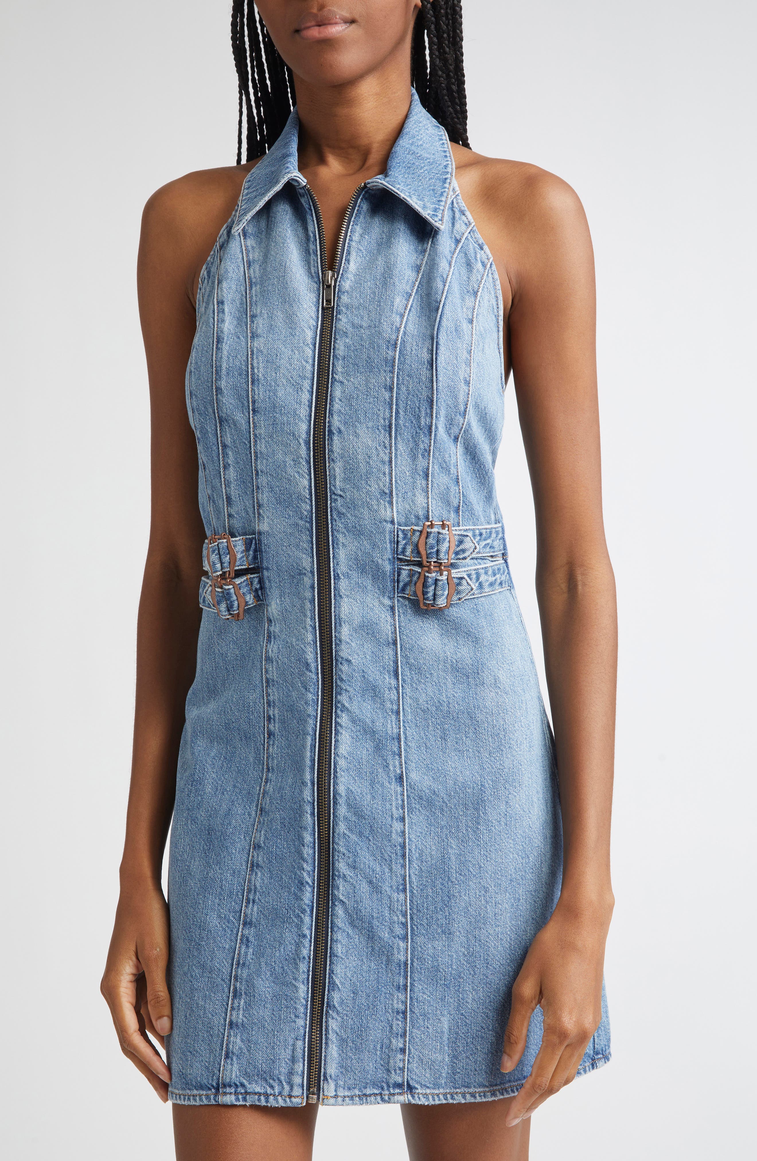 定価10万円新品alice+oliviaウォッシュドデニム ベルトオールインワン ALICE + OLIVIA Axelle Sleeveless Denim Minidress (Women