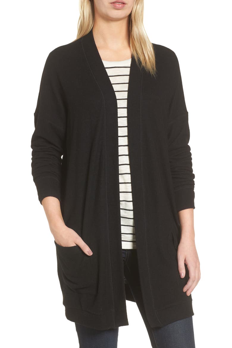 Gibson Rib Knit Cardigan, Main, color, BLACK SOLID