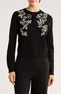 Adrianna Papell Floral Embroidered Crop Cardigan