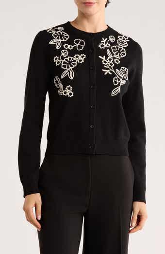 Adrianna Papell Floral Embroidered Crop Cardigan
