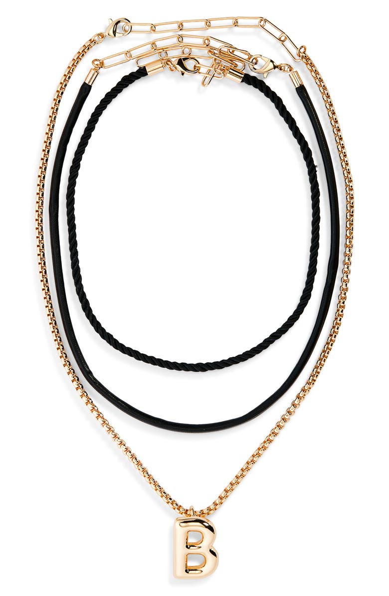 Open Edit Set of 3 Interchangeable Initial Pendant Necklaces, Main, color, B- Black- Gold