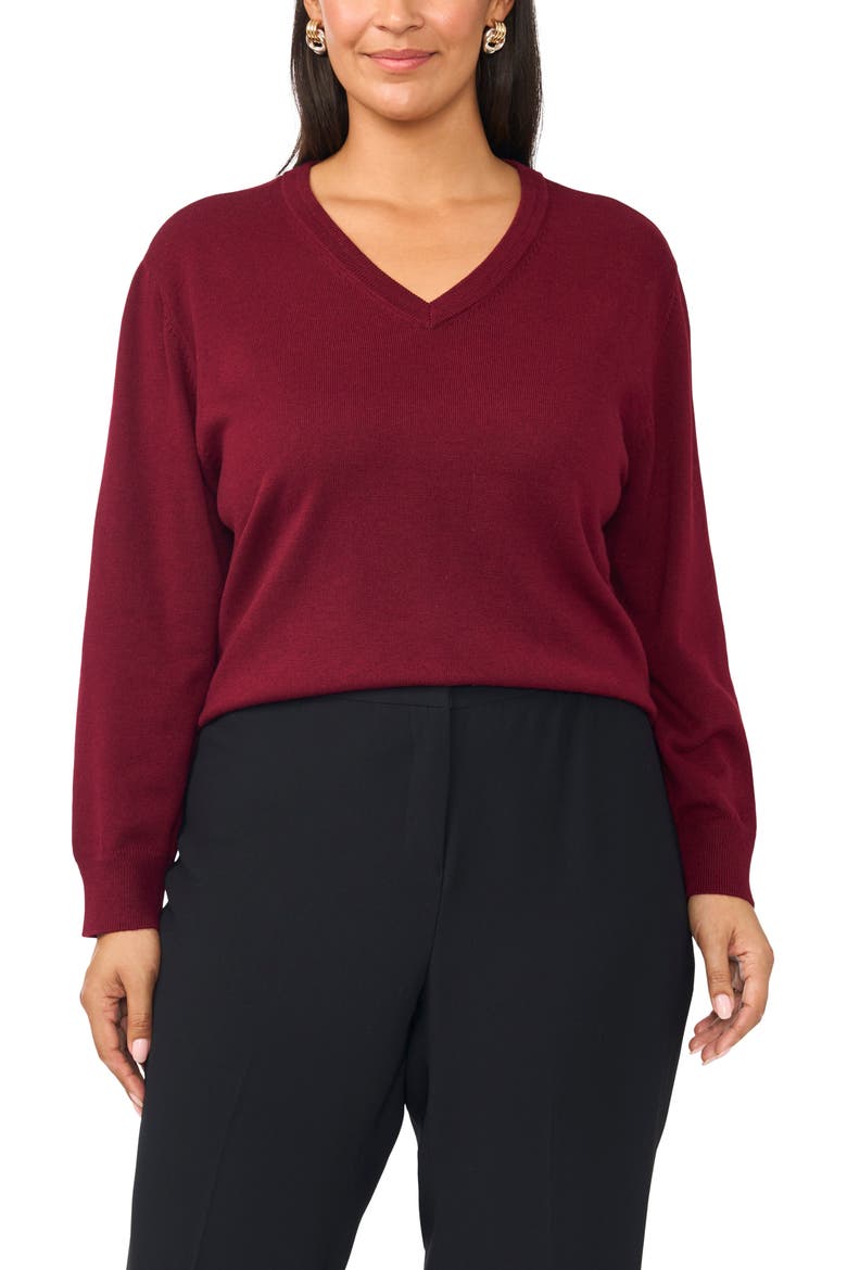 Racking Trim V-Neck Sweater, Main, color, BURNT CRANBERRY