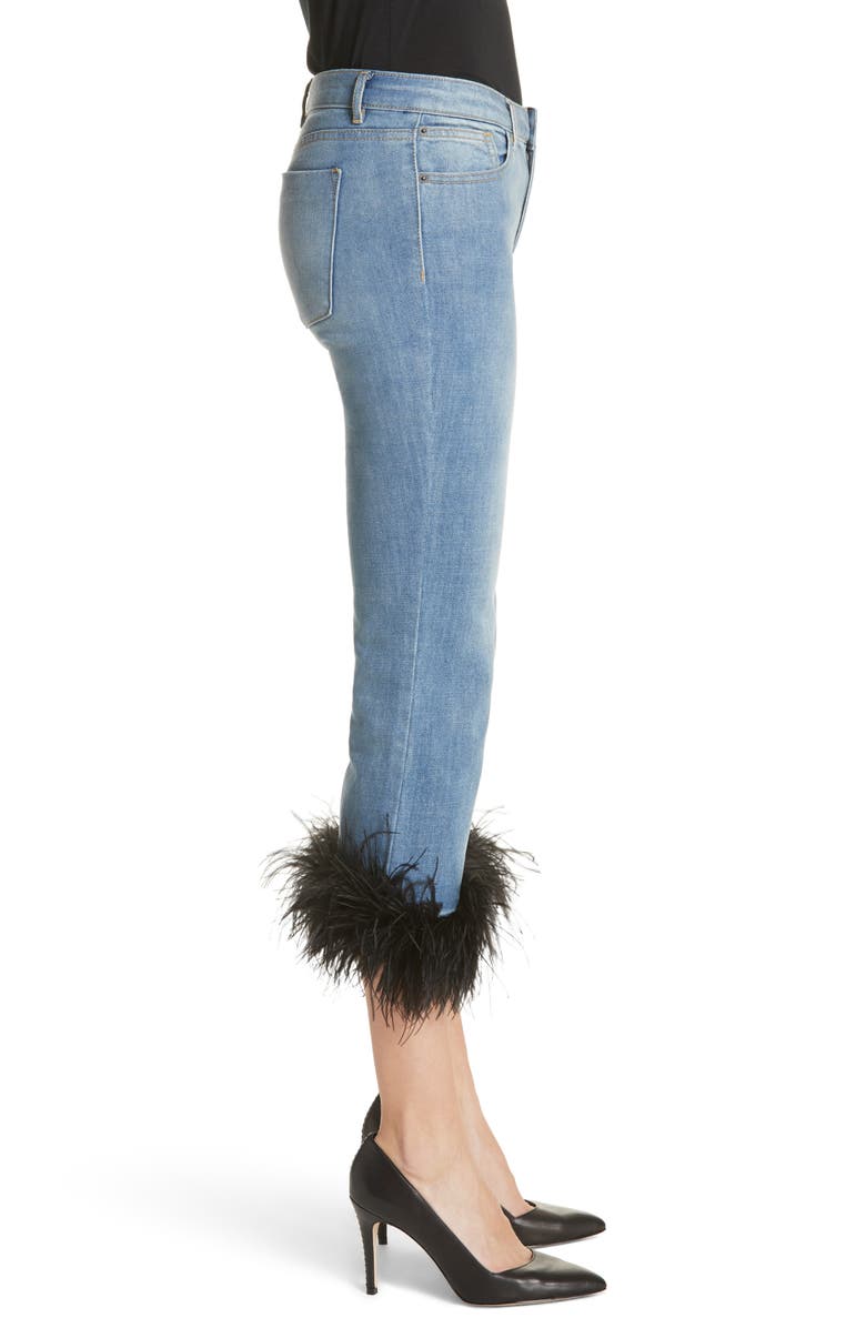 Alice + Olivia Tasha Feather Hem Crop Jeans, Alternate, color,