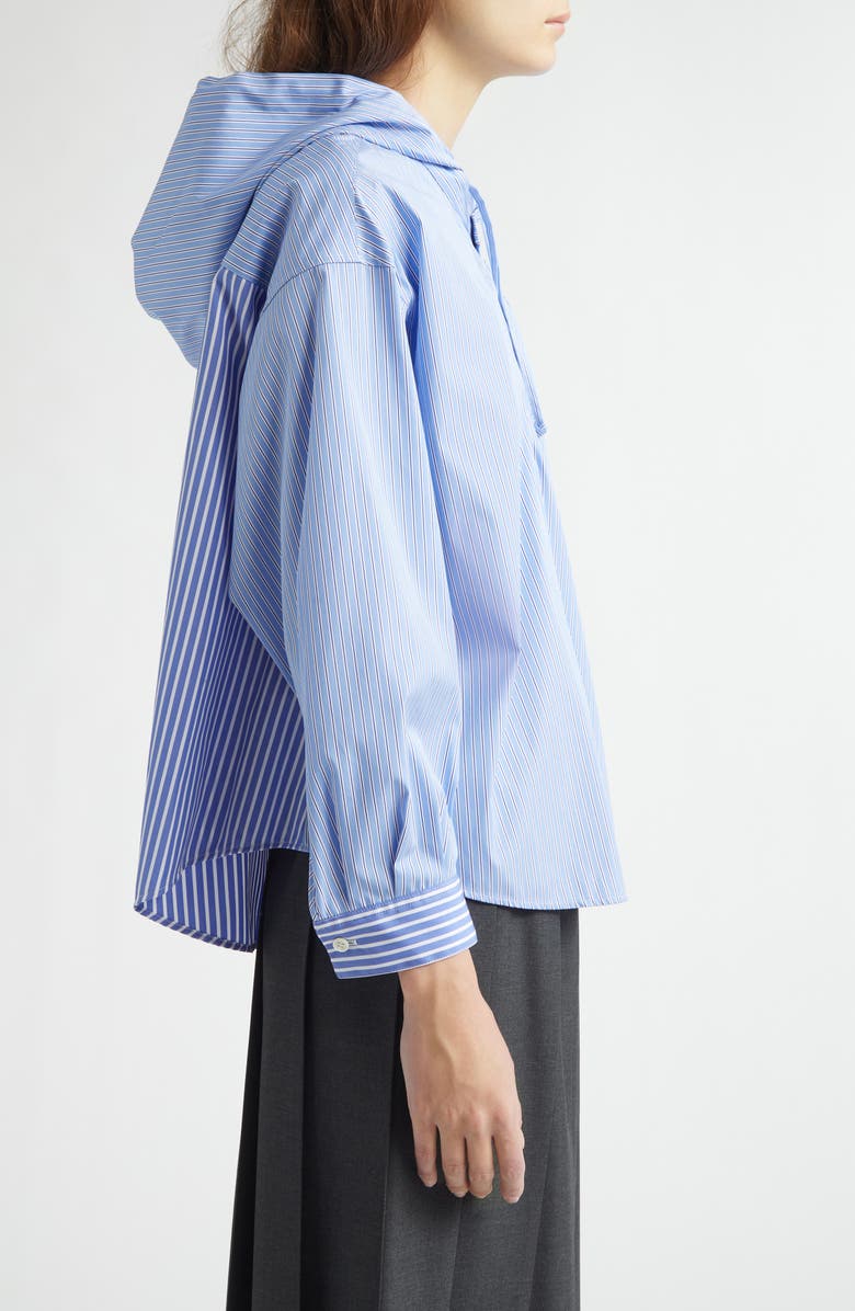 Undercover Hooded Stripe Cotton Blend Button-Up Shirt, Alternate, color, 