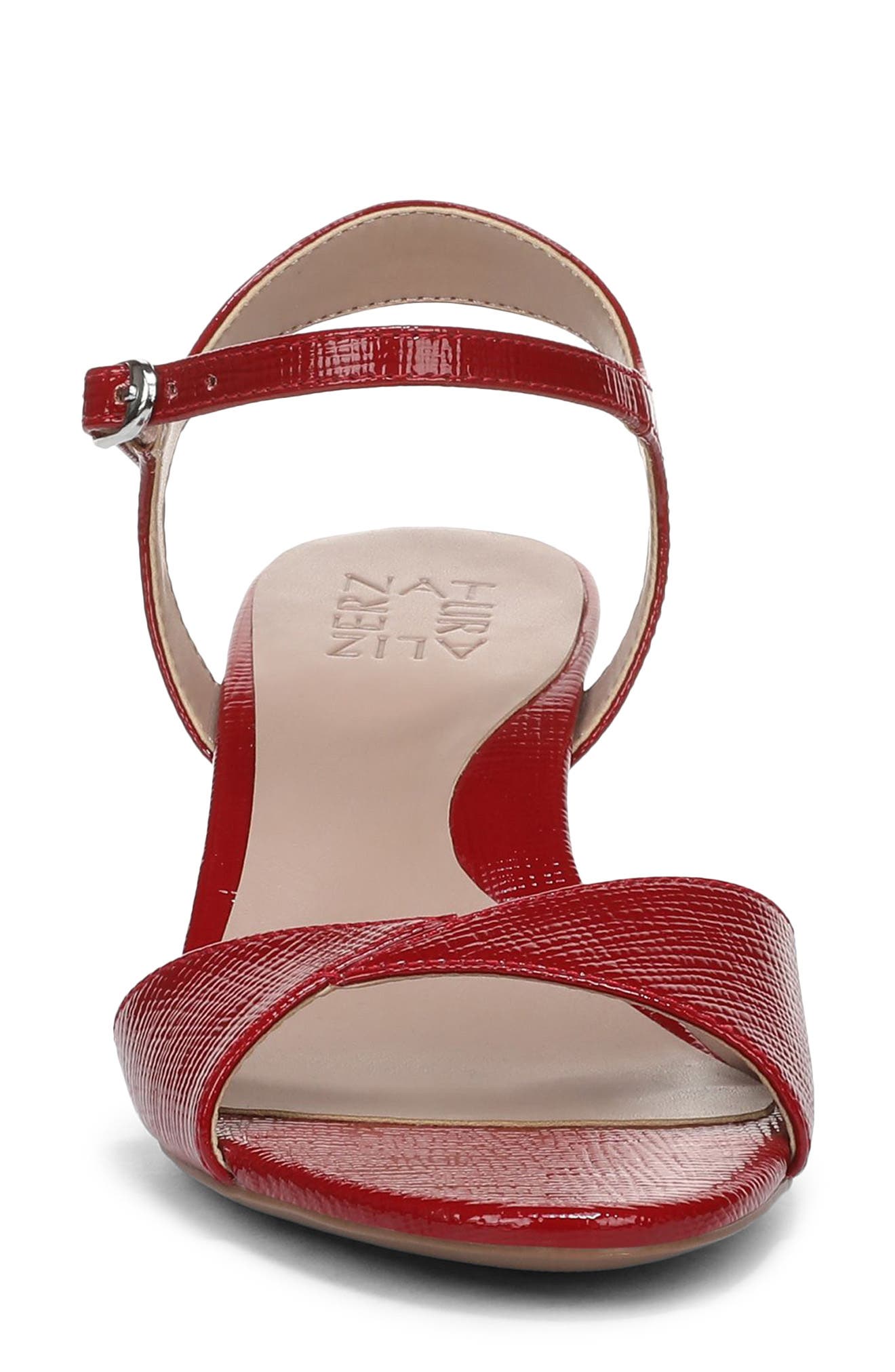 Nyla Sandal, Alternate, color, RED TEXTURED FAUX LEATHER