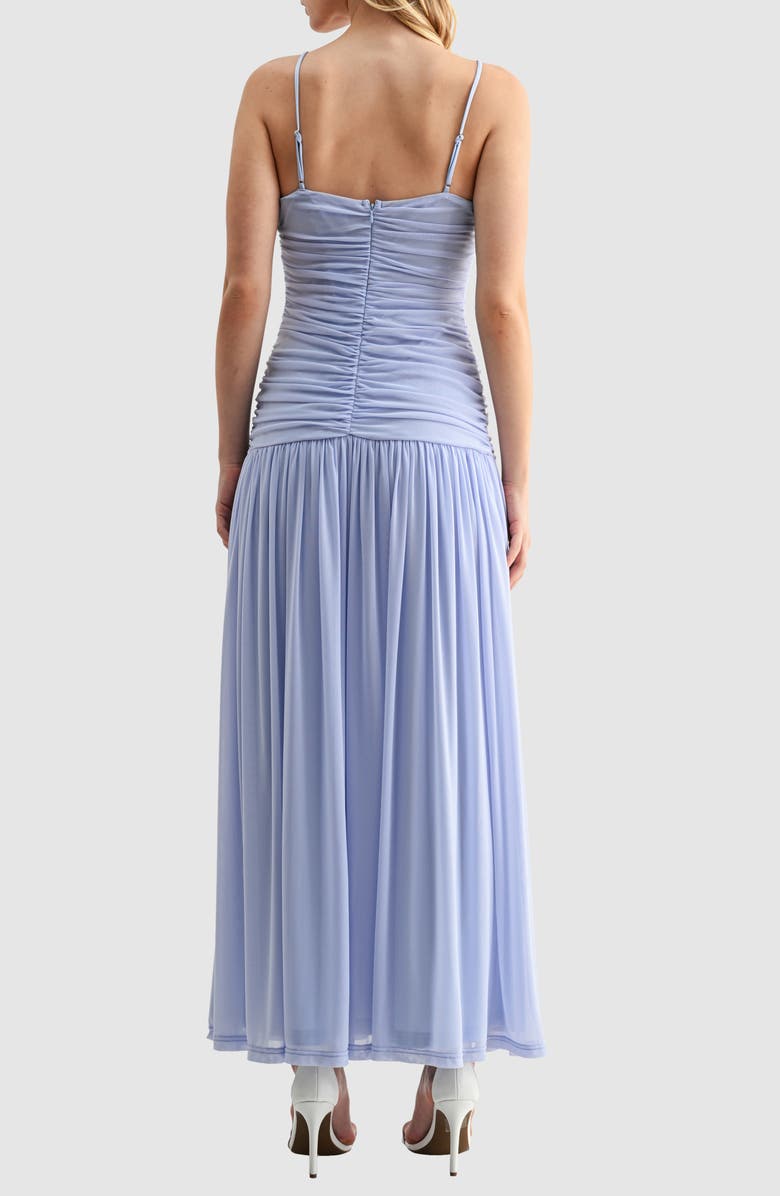 All in Favor Ruched Drop Waist Chiffon Midi Dress, Alternate, color, Periwinkle