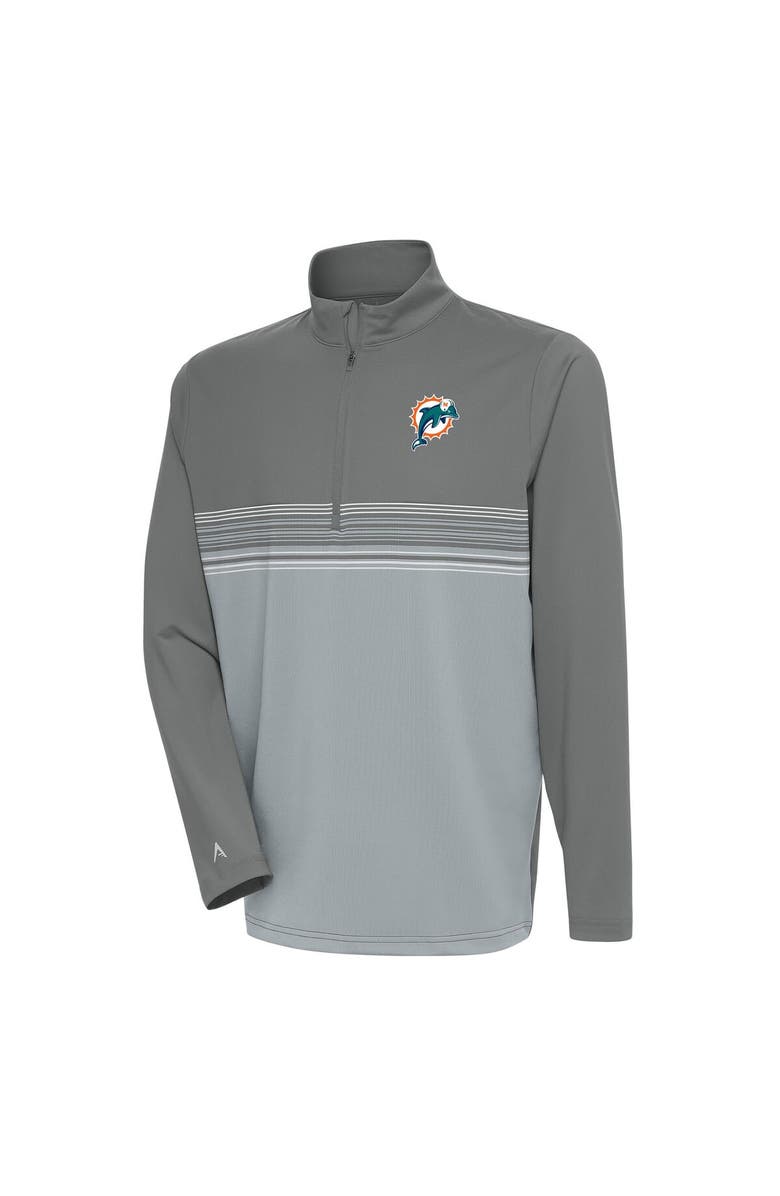 ANTIGUA Men's Antigua Steel Miami Dolphins Team Logo Throwback Pace Quarter-Zip Pullover Top, Main, color,