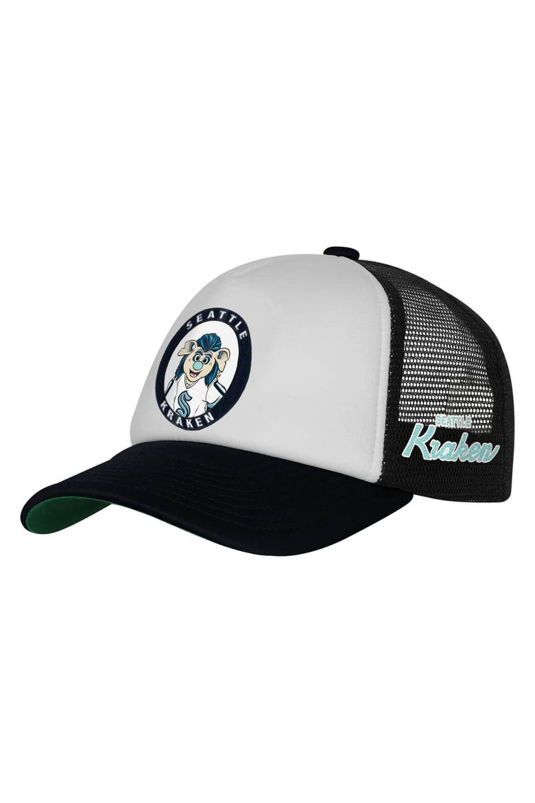 Youth Mitchell & Ness  White Seattle Kraken Mascot Adjustable Trucker Hat, Main, color, White